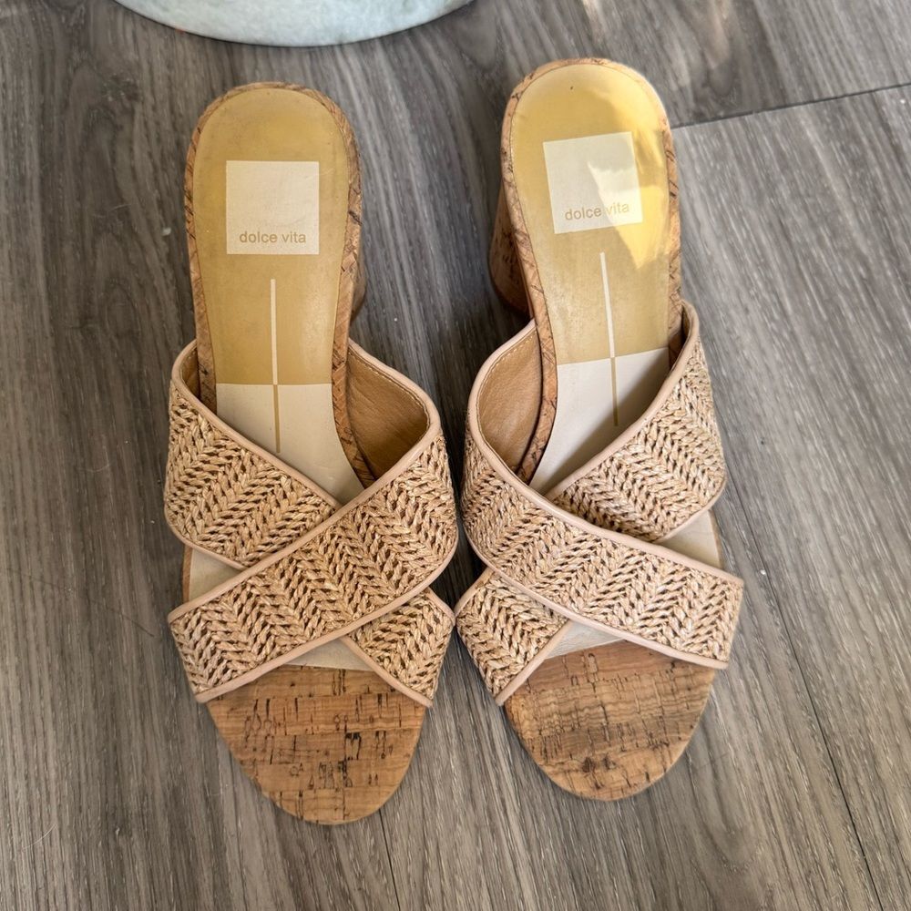Dolce Vita Janay Woven Raffia Sandals Round Chunky
Cork Heel Cork Size 7.5